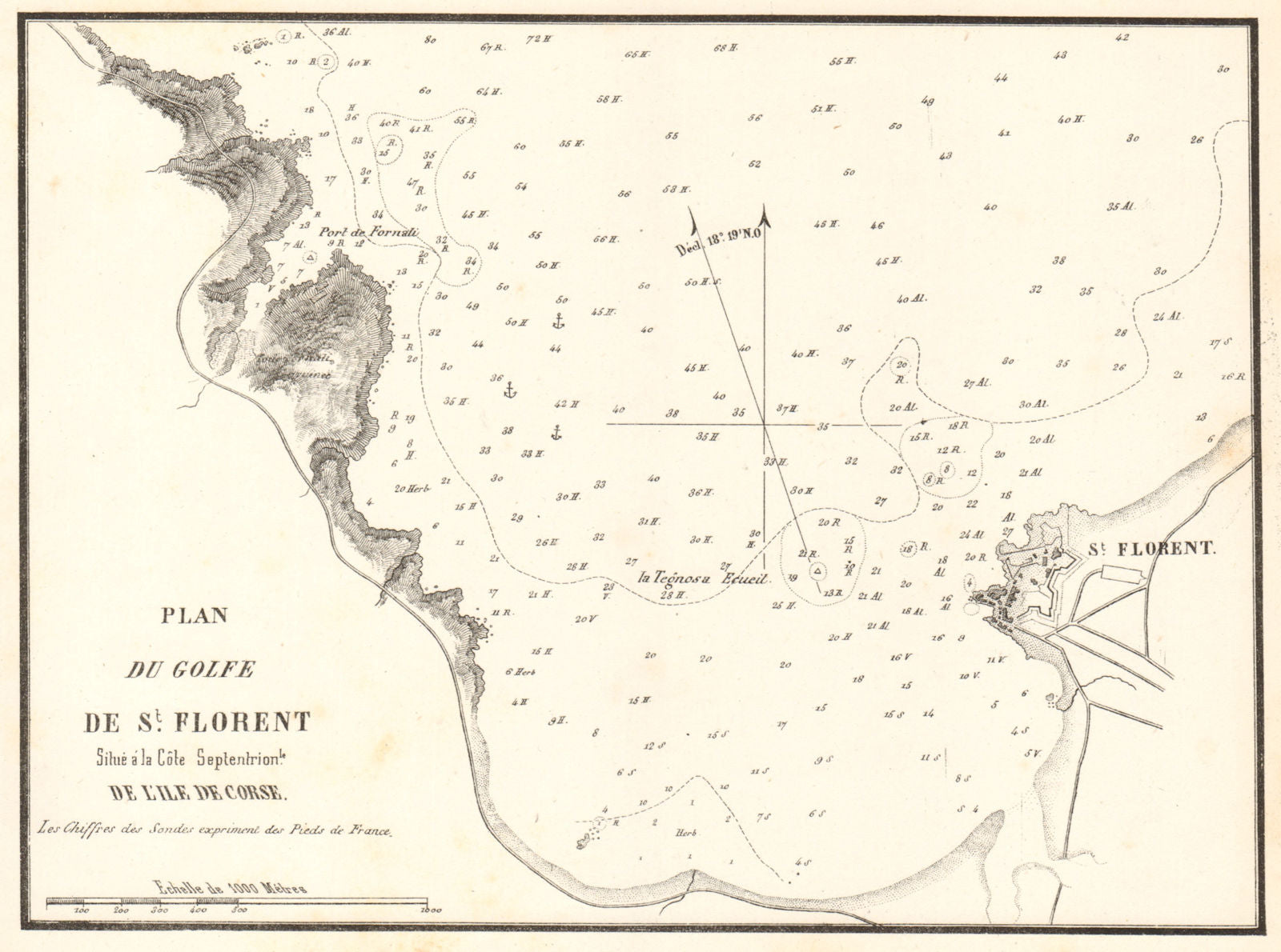 Plan du Golfe de Saint-Florent. Corse Corsica. GAUTTIER 1851 old antique map